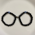 2 pcs Couple Bracelet- with metal heart connect - 8mm size beads- for boys & girls both- best for couples at long distance- blue/ evil eye/ white/ pink. 