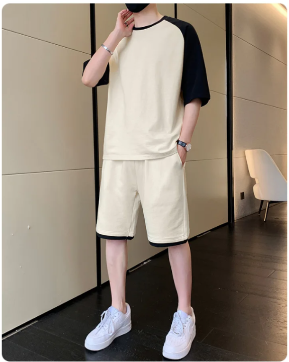 Korean%20Fashion%202%20Piece%20Set%20Men%20Summer%20Clothes%20Patchwork%20Tracksuits%20Men%20Sports%20Wear%20Streetwear%20Outfits%20Men%20Clothing%20Pure%20Cotton%20-%20Image%206