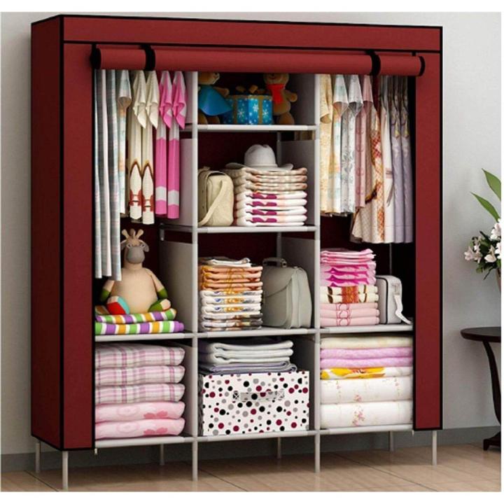 Portable Storage Cabinet 3 Door Large Size | Stainless Steel Rods and Fabrics Wardrobe Stand