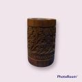 pen holder  hand made  carving art  handcrafted carved  pure wooden  design Pakistan traditional artistic home  decoration piece. 