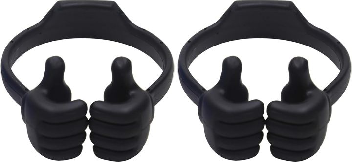 Thumbs-up Cell Phone Stands, Tablet Display Stands, Cellphone Holder, Mobile Smartphone Mount Cradle for Desk Desktop – Universal Multi-Angle Cute, 2 Packs, Black