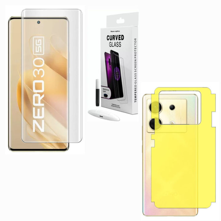 Infinix Zero 30 5G UV Glass Liquid Glue Tempered Glass Screen Protector + Back Jelly Protector Soft Hydrogel Film For infinix zero30 - Transparent