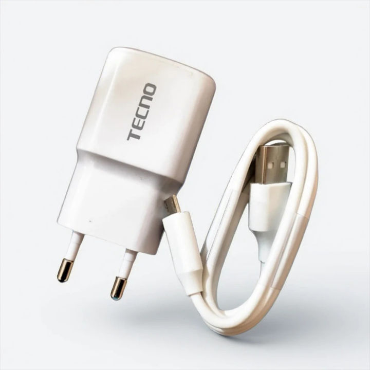 Tecno Fast Charger 10W with Data Cable 3.0 for Android Mobile Phones, 2A Output, White