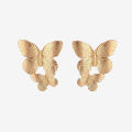 Docona Trendy Gold Double Butterfly Stud Earrings for Women Gift Charm Gold Metal Wing Earrings Statement Jewelry. 