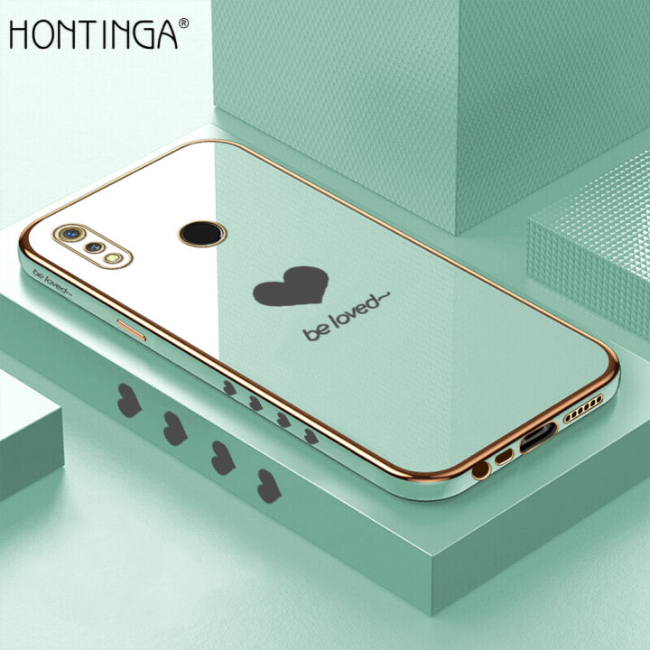 Hontinga for Realme 3 Back Cover Luxury 6D Plating Cartoon Lover Heart Side Pattern Case Soft Silicone Square Phone Cases