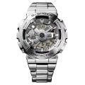 Casio G Shock 110 Series G-Steel Shock Resistance/Magenatic Resistance Resin Silver Analog-Digital World Time Stop Watch Timer Alarm LED Light Calendar Multi-Function Silver Ion Plated Stainless Steel Bracelet Watch-GM-110D-8ADR. 