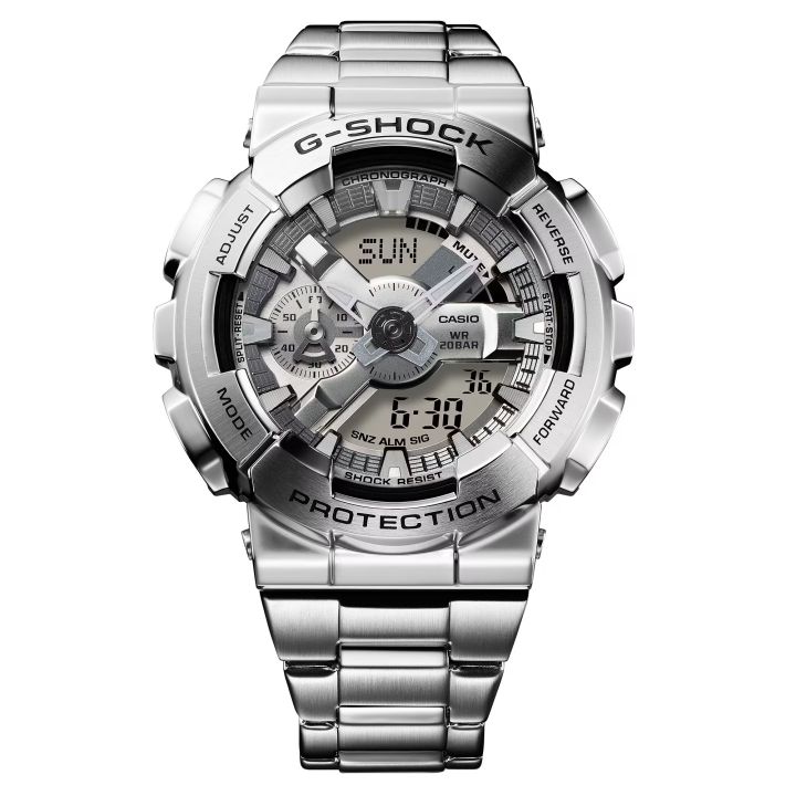 Casio%20G%20Shock%20110%20Series%20G-Steel%20Shock%20Resistance/Magenatic%20Resistance%20Resin%20Silver%20Analog-Digital%20World%20Time%20Stop%20Watch%20Timer%20Alarm%20LED%20Light%20Calendar%20Multi-Function%20Silver%20Ion%20Plated%20Stainless%20Steel%20Bracelet%20Watch-GM-110D-8ADR%20-%20Image%202