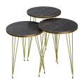 Round Coffee Table pack of 3 side table for living room nesting tables Black Marble Look with Gold  Ban with Gold Metal Legs.. 