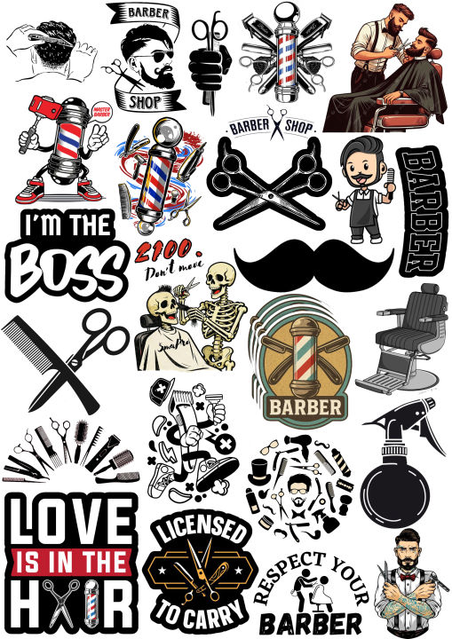 Barber Shop Sticker Pack of 25 Professional Hair Stylist Decals Vintage ...