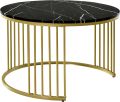 Stylish Metallic Mid Coffee Table Set with Gold Metal Frame - Round Side Table with Shelf, Nesting Coffee Table Set of 2, Stackable Metal Coffee Tables for Nesting Tables, Center Table, Wooden Table, Coffee Table, and Cocktail Table!. 