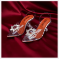 Transparent Pointed High Heel Sandals for Women, Clear PVC with Rhinestones, Elegant Wedding Pumps. 
