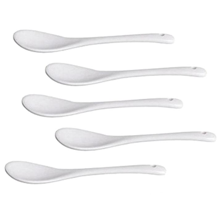 5PCS White Porcelain Egg Spoons Ceramic Spoons Coffee Spoon Dessert Spoon Mocha Dip Serving Spoon