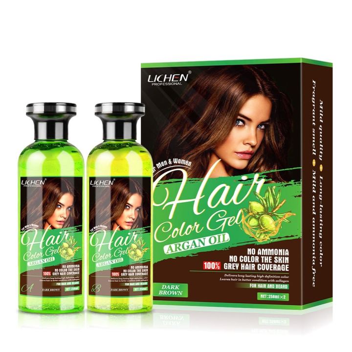 Lichen Hair Color Gel Dark Brown Argan Oil 250 ml x 2 = 500 ml