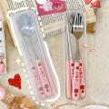 【FUN LIVE】 Cute Strawberry Korean Chopsticks Spoon Fork Cutlery Set With Case Portable Travel Stainless Steel Tableware Kitchen Utensils. 