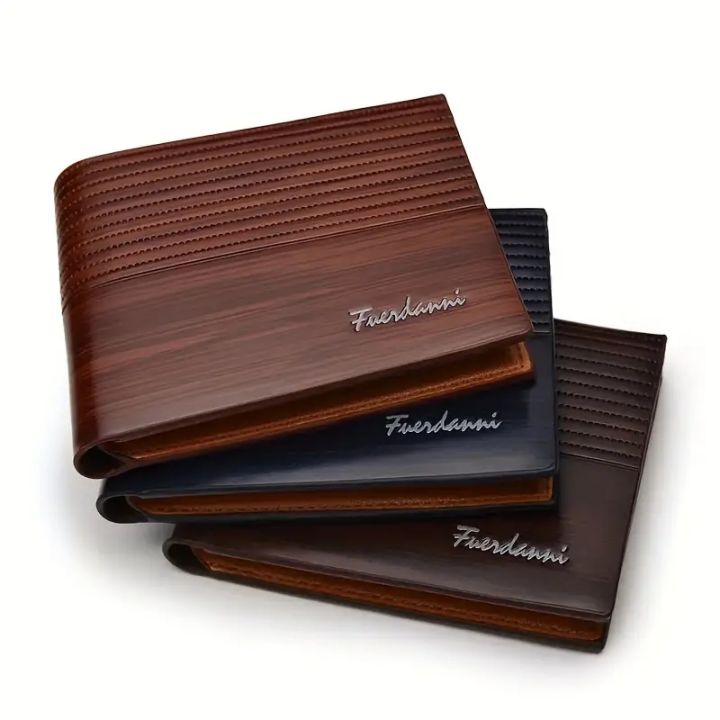 Superman Ruoias Fashion Geometry Stripe Embossing Leather Wallet Two-fold Leather Multiple Card Slots Card Holder Coin Purse