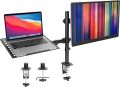 "Maximize Efficiency: Dual Laptop and Monitor Stand with Clamp/Grommet Base - Elevate Your Workspace with Adjustable Desk Mount and Ventilated Tray for Enhanced Productivity and Comfort". 