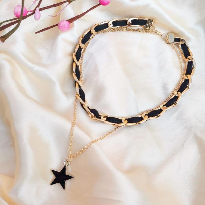 Double Layer Black Choker Necklace Pendant For Girls/women-MS Fashion House