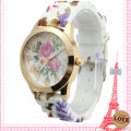Juding 360 series fashion silicone color print flower women's watch blue and white porcelain color printed floral watch color printing watch. 