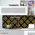 Gift City Presents Flower Golden Foil Tile Stickers Multiple Quantity - 12x12 cm Pattern Design Wall Decorative Bathroom, Kitchen Sticker Wall Wallpaper Border Decoration. 