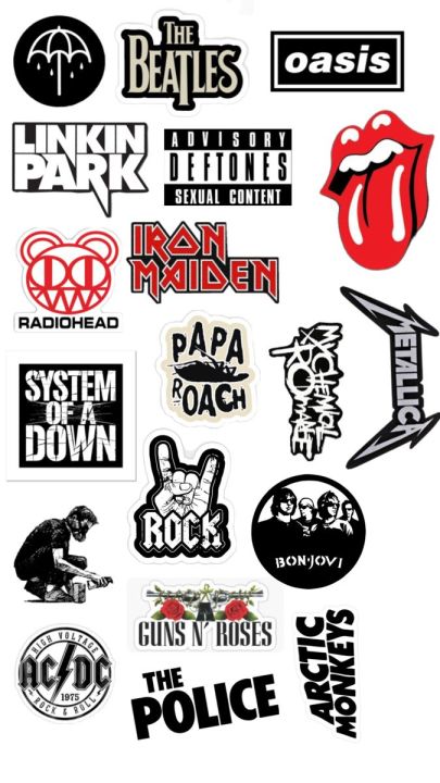 Legendary Rock Bands Sticker Pack - 19 PCS | Music Logo Stickers Removable Dairies For Girls and Boys Vibes