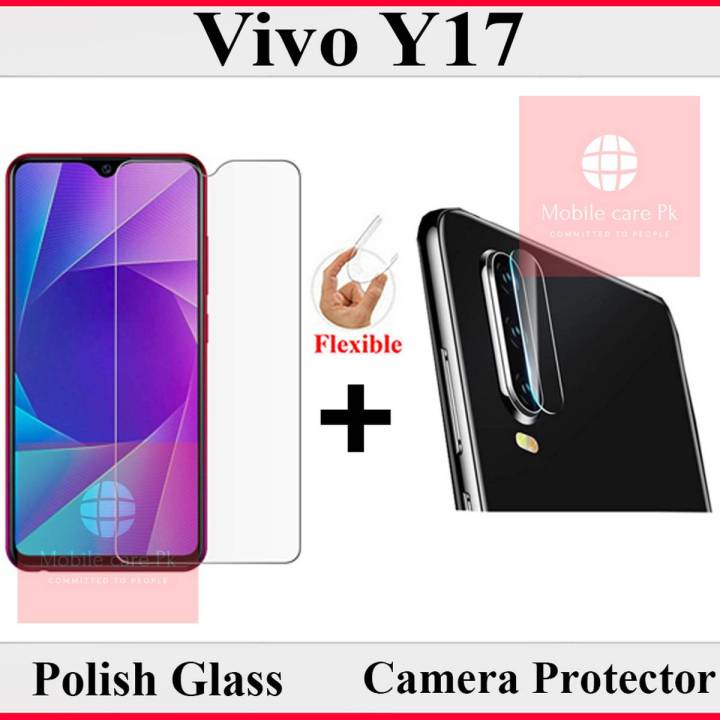 Vivo Y17 Tempered Glass Screen Protector Polish Glass + Back Camera 9H Gorilla Flexible Protector For Vivo Y17