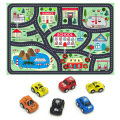 School Theme Kids Play Mat Vehicle Road Map -  ( Size 36 x 24 inch ) - Educational Waterproof Panaflex Sheet Children Playing Activity Learning Teaching Route Playmat Cartoon City Town With Cars Toy Babies Boys Girls Fun Car Toys. 