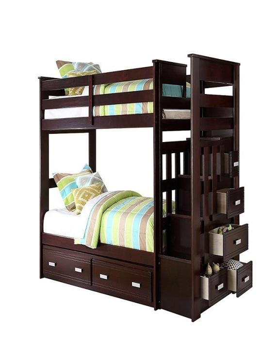 3 Bed Kids Bunk Bed With Stairs And 05 Storage Drawers, Sliding Bed Is In Lower Portion Of Bunk Bed. H5 Ft W3 Ft L 7.4 Ft