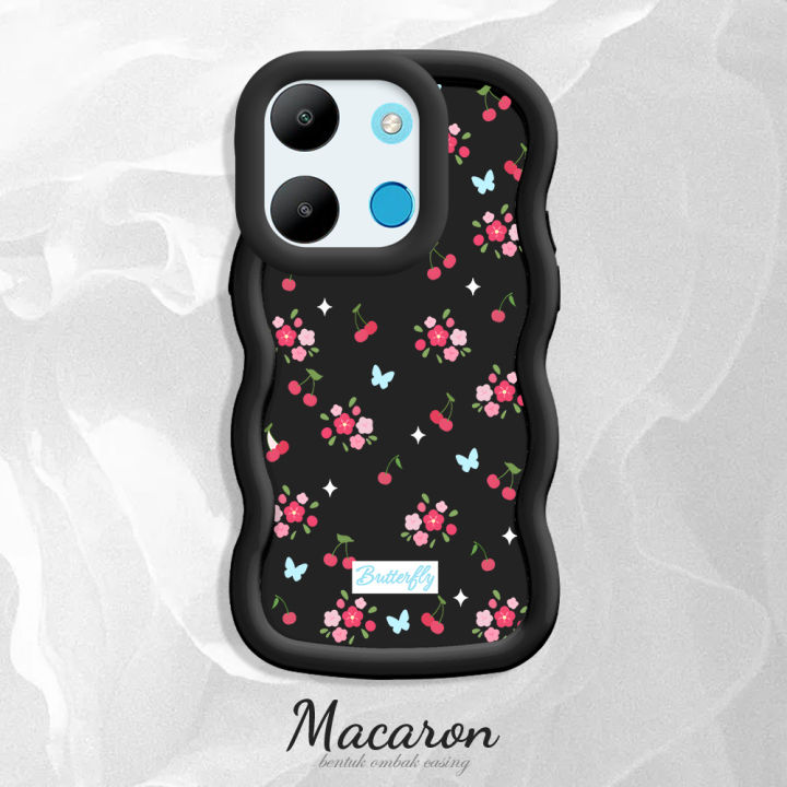 TA for Infinix Smart 7 Tecno Spark Go 2023 Pop 7 Pro Back Cover Macaron Wave Soft Silicone Mobile Phone Cover Cherries and Flowers Pattern Case