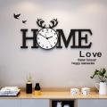 Big HOME with Birds 3D Wooden Wall Clock for Home and Office Decor, Laser cut with Watch machine and Self Adhesive Design Paper Wall Clock 3D Wooden Watch DIY Design Decoration HOME With Birds Numeral Quartz White Dial. 
