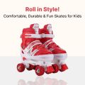 Sports Gear Unisex Child Roller Skates Shoes with Brake – Adjustable Kids Skating Shoes for Boys & Girls – Comfortable Fit with PU Wheels & Safety Strap (Red). 