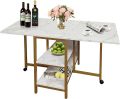 Folding Dining Table with 2 Storage Open Shelf,Drop Leaf Extension Dining Table,Top Folding Kitchen Table, Side Table , Writing Table. 