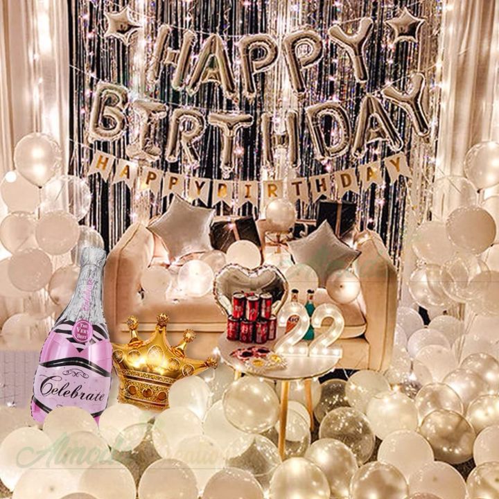Silver And White Birthday Party Decorations For Women, Adult Girl Favorite Party Decoration Kit Including A Party Supply With Light Strings
