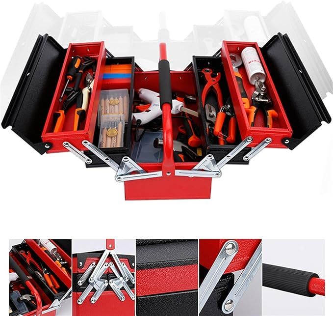 Metal%20Tool%20Box%205%20Tray%20Professional%20Portable%20Storage%20Cabinet%20Workshop%20Cantilever%20Toolbox%20with%20Carry%20Handles%20Red%20&%20Black%20-%20Image%205