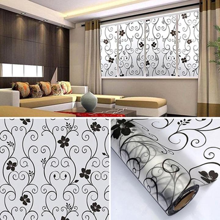 Removable UV Proof Black Flower Leaf Vine Frosted Glass Window Sticker Decal Daraz.pk