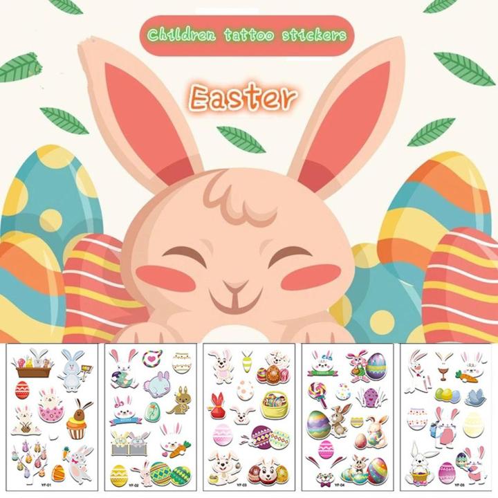 Fun Easter Fake Tattoo Child Sticker Easter Bunny Cartoon Tattoo Temporary Body Sticker Body Face Tattoo Decor for Party Arm Waterproof Body Stickers DIY Art Sticker