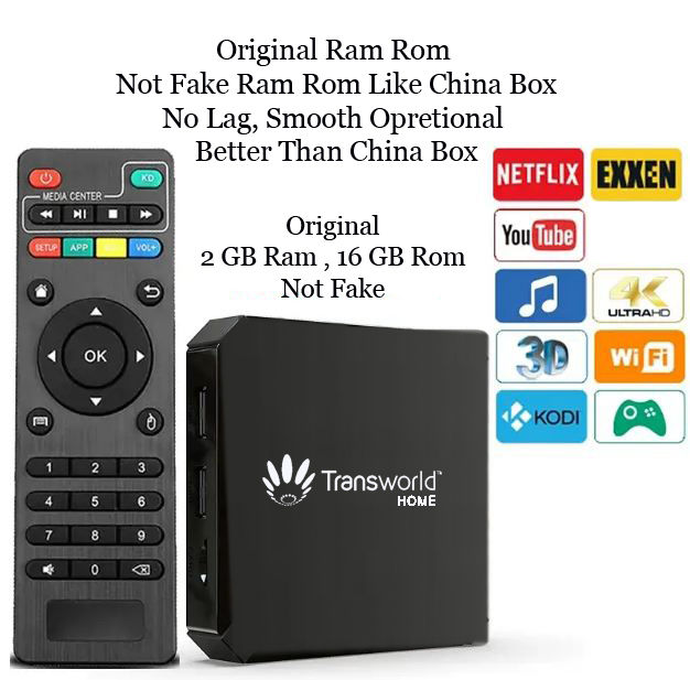 Branded Transworld Android Box- Smart TV Box 2GB Ram , 16GB Rom Original , Better Than Fake memory China Boxes