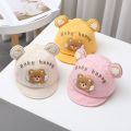 Cartoon Bear Baby Baseball Cap Cute Kids Sun Hat with Ears Summer Solid Color Adjustable Boy Girl Peaked Caps Bonnet. 