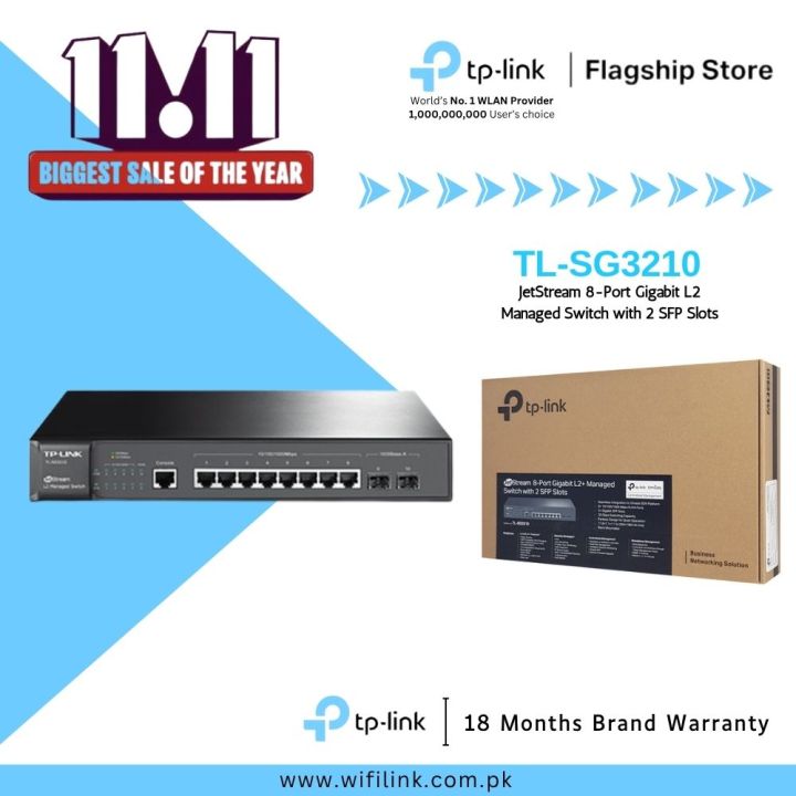 TP-Link Network Gigabit JetStream Managed Switch TL-SG3210 8-Port Gigabit 10/100/1000 Mbps L2 with 2 SFP Slots - 18 Months Brand Warranty
