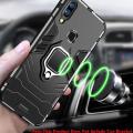 For Samsung Galaxy A40 Phone Case, Silicone TPU and Hard PC Cover Magnet Stand Rotation Ring Multi Protection Casing. 