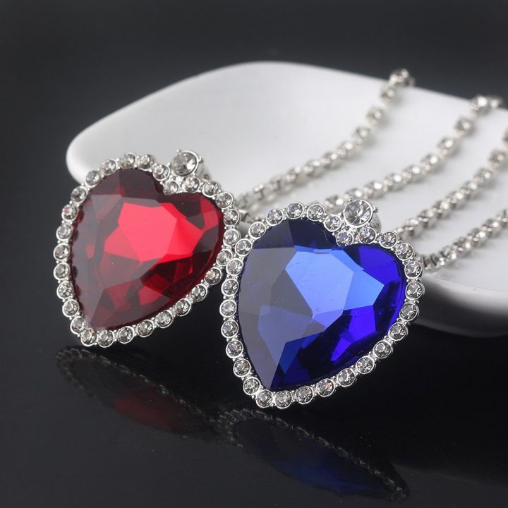 Titanic Heart Blue Red Crystal Pendant Love Necklace With Box