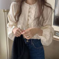 2024 New High-Grade White Shirt Women's Autumn New Lace Lacework round-Neck Small Shirt Loose Long Sleeve Top Women's. 