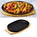 10 X 6.5 Inch Heavy Dusty Oval shape  Cast Iron Bar B.q Steak Platter Serving Tray with Wooden Base. 