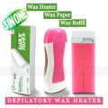 Waxing kits Pink Roll-on Refillable Depilatory Wax Heater Waxing Hair Removal Tools Portable Machine 5 in 1 Kits with 3 hard Wax bar. 