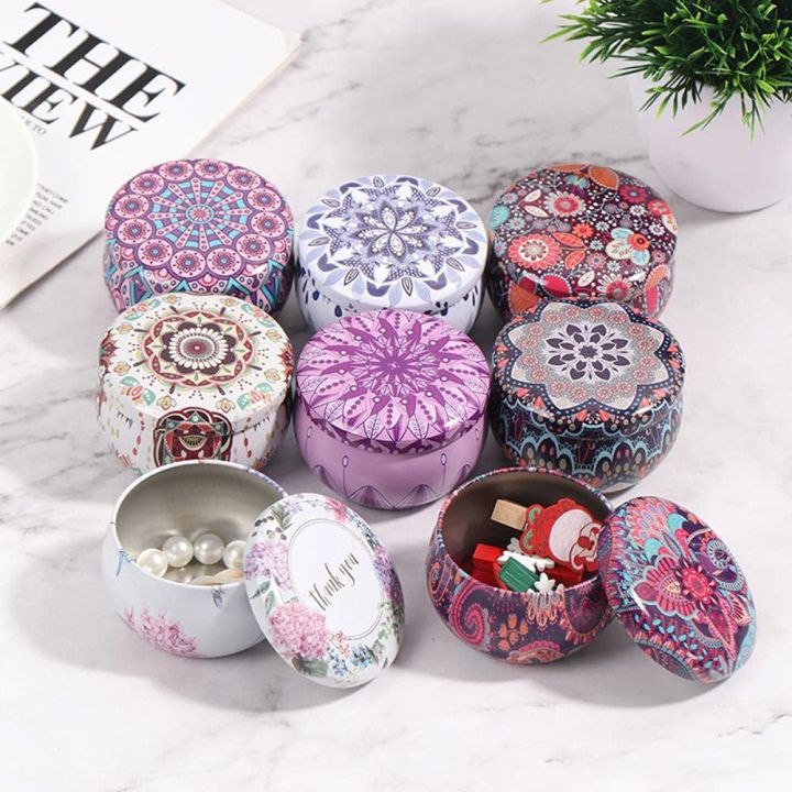 Metal Tin Box for Multi Purpose Lovely Tin Box Gift Jewelry Tin Box Cookie Candy Tea Storage Round Drum Tinplate Box Drawer Organizer