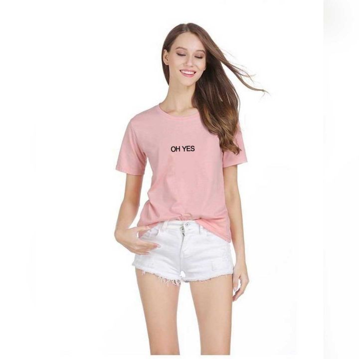 Oh Yes Printed Baby Pink Cotton Tshirt For Women Daraz.pk