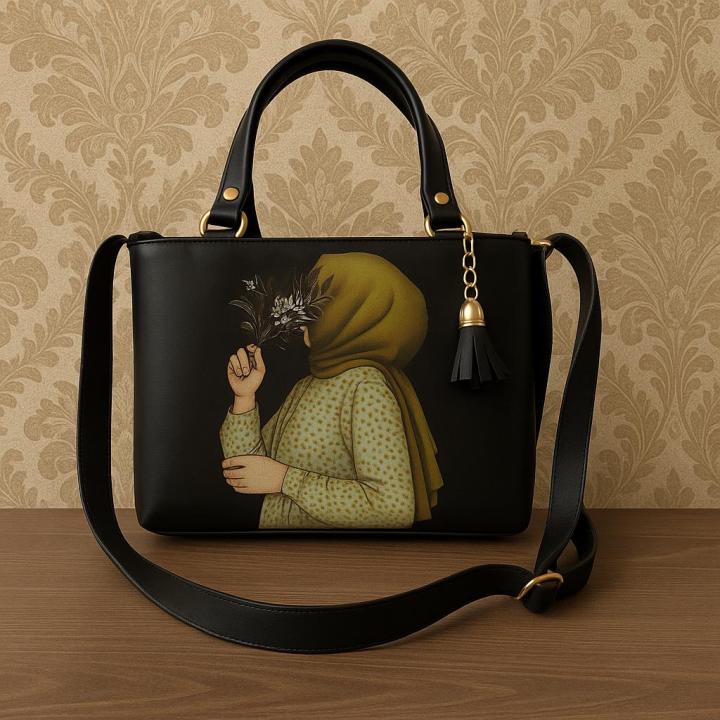 Handbags For Girls latest Printed Hijabi Girl  design - Fashion Hand Bags -Premium Shoulder Bag with long belt - Handbag for Girls Ladies -Handbags Bags for Women -New Printed Design Handbags