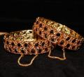 Gold Polish Real stone Beautiful Bangles in black  Pearls. 
