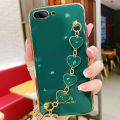 For iPhone 8 Plus / iPhone 7 Plus Back Cover with Love Heart Chain Wrist Strap Fashion Bracelet Shiny Plating Bumper Protective Case Silicone Shockproof Mobile Phone Cases. 