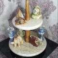 Home decor Tray for vanity bedroom, dining table, door entrance for your valuable items, & gift for marriage.  Stylish Modern 2-Floor Tray, Natural Wood and Marble, Decorative Serving Tray for Display.. 