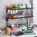 Dish Rack, Rustproof, Black 2 Tier Dish Drainer with Cutlery Basket and Drip Tray, Dish Drainer for Kitchen, Plates and Cutlery. 